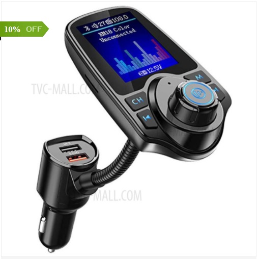 T10D 1.8inch Color Screen Bluetooth Wireless FM Transmitter Car MP3 Player QC3.0 Dual USB Charger - Black